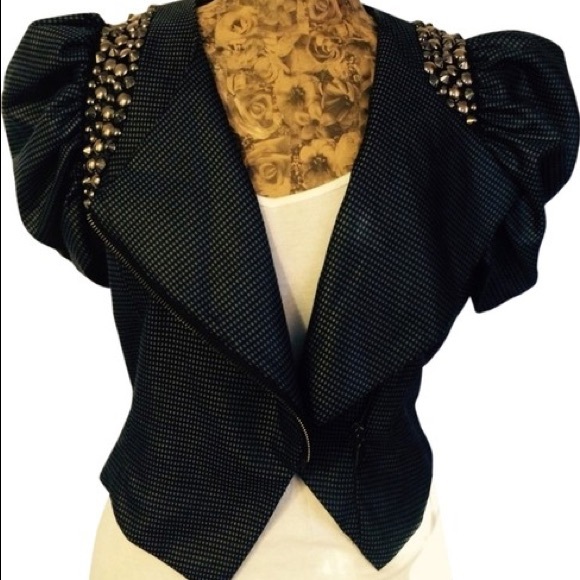 Blue/ Black 80's Detailed Short Jacket Blazer - Picture 7 of 8